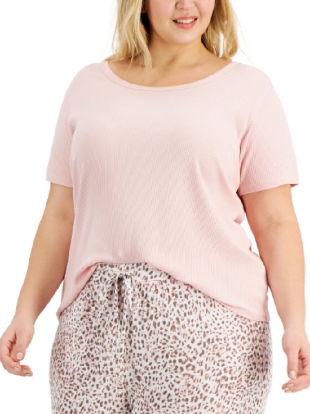 Jenni Plus Size Ribbed Sleep T-Shirt, Peach skin